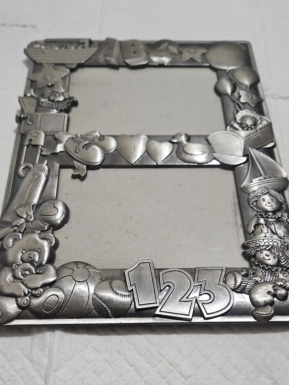 Silver Baby-Themed Double Picture Frame - 123 Design